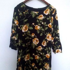 NWOT Anthropologie Long Sleeve Flutter Knee Length Floral Black Small Dress